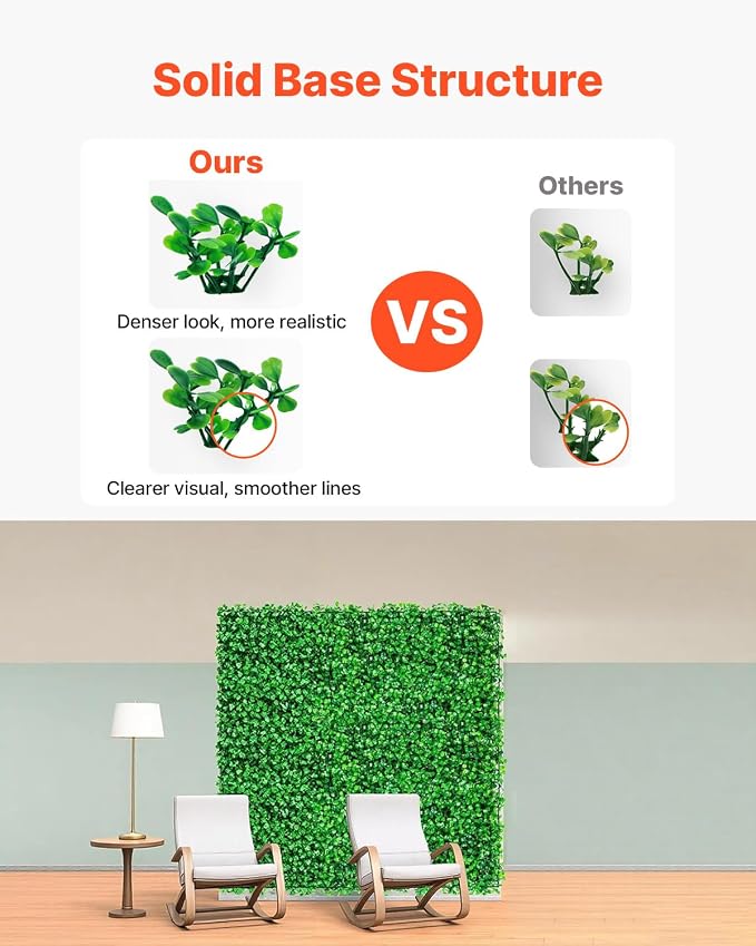 VEVOR Artificial Boxwood Panels 48pcs, 10 x 10 in Boxwood Hedge Wall Panel Artificial Grass Backdrop, 1.6 in Green Fake Grass Wall for Privacy Fence Decor Indoor Outdoor Garden Backyard