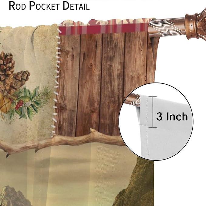 Vintage Hunting Deer Blackout Curtains Farmhouse Rural Natural Patchwork Forest Hunting Cabin Plaid Pine Cone Elk Animal Windows Treatments Rod Pocket for Kitchen Living Room Bedroom 42x54in