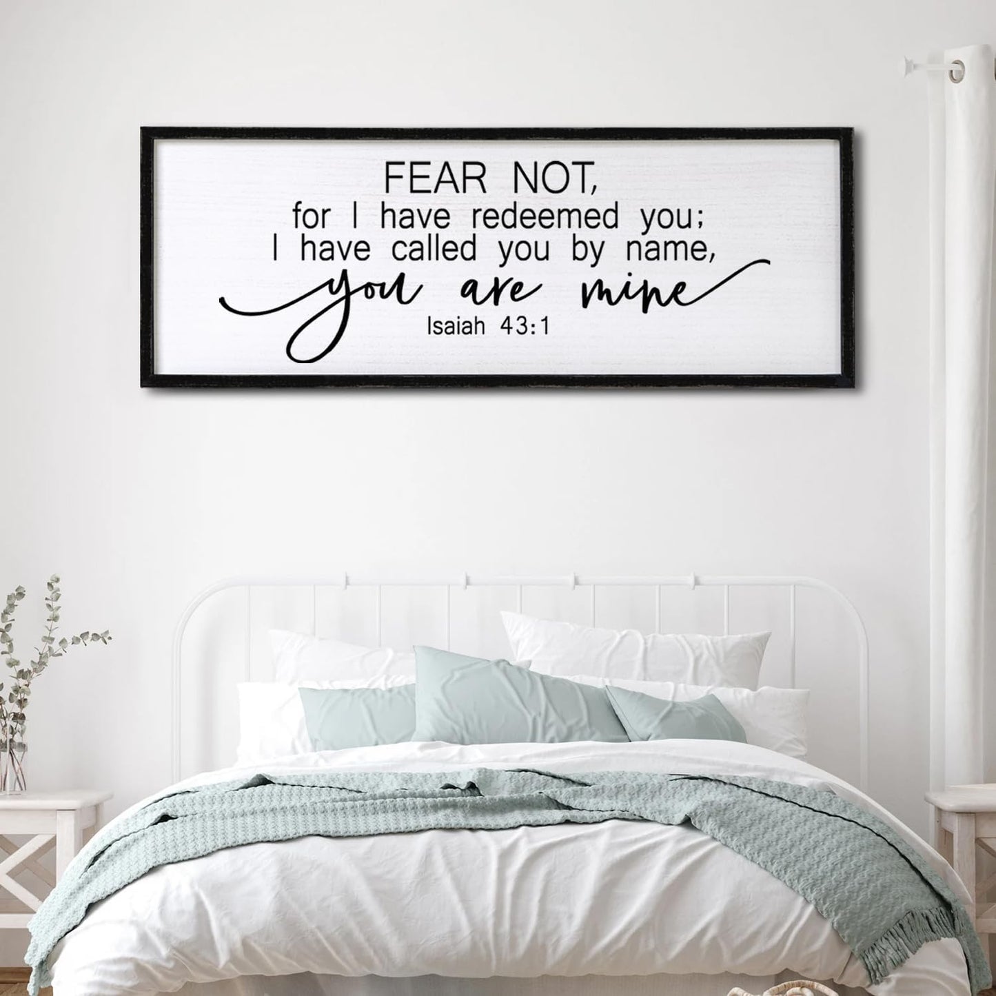 Fear Not for I Have Redeemed You Sign Framed Wall Art, 40''×15'' Rustic Religious Christian Isaiah 43:1 Bible Verse Sign, Horizontal Holy Inspirational Catholic Scripture Decor