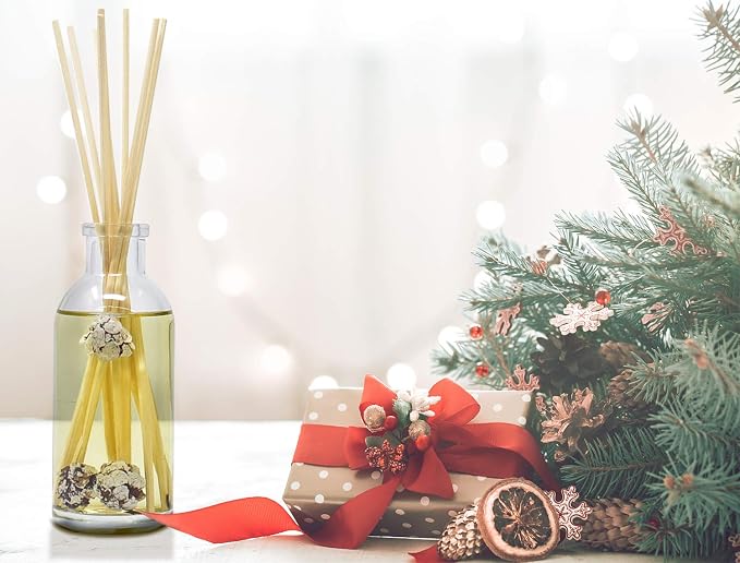 Urban Naturals Reed Diffuser Set, Frosted Pinecones - Bathroom Shelf Décor | Holiday Scented, Pine, Cinnamon, Clove, Cedar wood, Sandalwood and Vanilla Bean Scent Notes