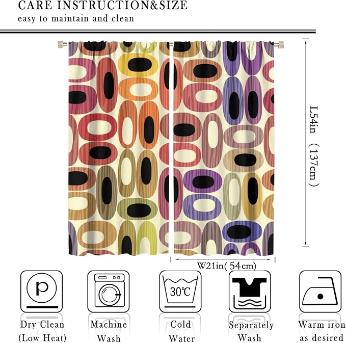 JESTRONRY Abstract Modern Curtains,Mid Century Fifties Modern Retro Colors Pattern Room Darkening Thermal Insulated Window Curtain for Living Room Bedroom Kitchen Bathroom 42x54in