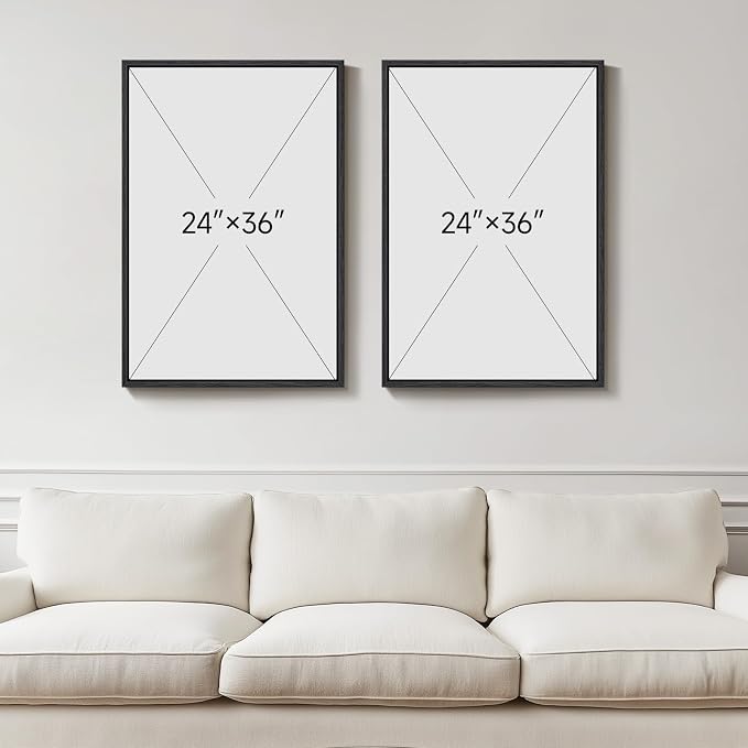 Large Framed Abstract Set of 2 Wall Art for Living Room, Neutral Black Beige Geometric Modern Canvas Artwork for Walls, Minimalist Painting Print Wall Decor Bedroom Hallway Home Office, 24x36 Inch