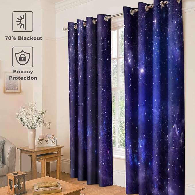 Jekeno Space Galaxy Blackout Curtains - Room Darkening Window Drapes Universe Psychedelic Planet Nebula Starry Sky Print Decor Home Bedroom Living Room Grommet Window Drapes 2 Panel Set, 42"x84"