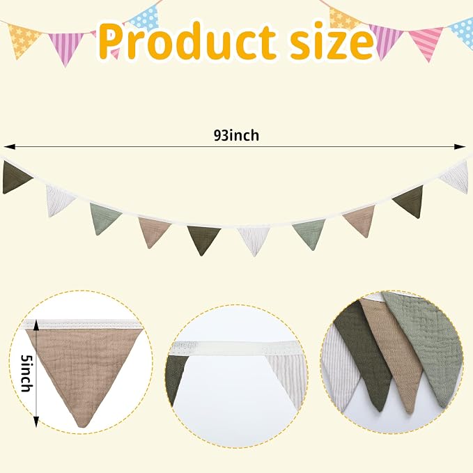 Oudain 2 Pcs Pennant Banner Flags Nursery Garland Triangle Bunting Flags Playroom Wall Decor Banner for Nursery Baby Shower Birthday Boho Wedding Party Event, Each 7.75 ft(Deep Color)