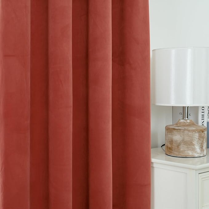 YoungsTex Rust Terracotta Velvet Curtains 63 Inch Length 2 Panels for Fall Living Room, Burnt Orange Thermal Insulated Window Drapes with Grommet Privacy for Bedroom, 52 X 63 Inch