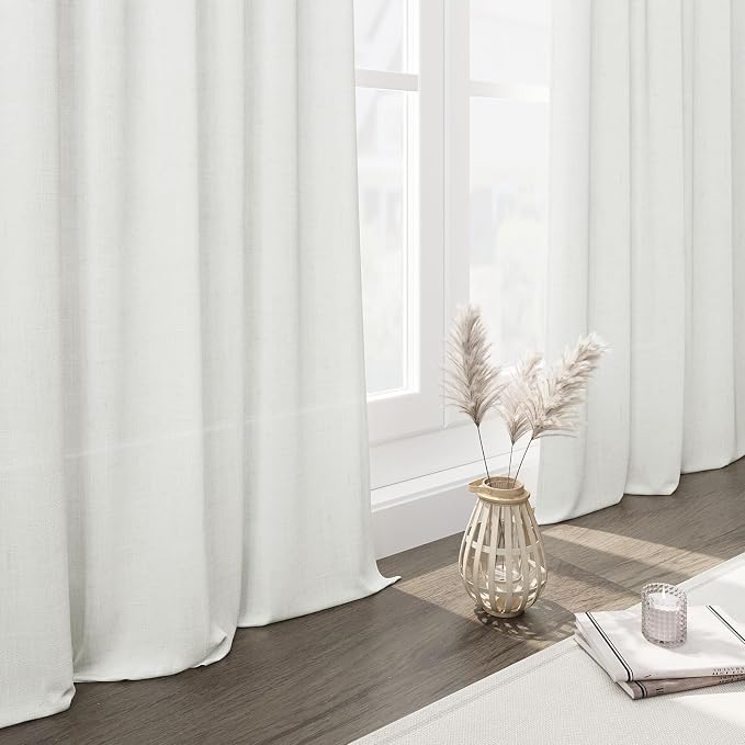 Nanspring Ivory Curtains 2 Panels for Living Room Back Tab Neutral Farmhouse Extra Long Drapes Semi Sheer Linen Curtain 144 Inch Length for Floor to Ceiling High Window Patio Sliding Door