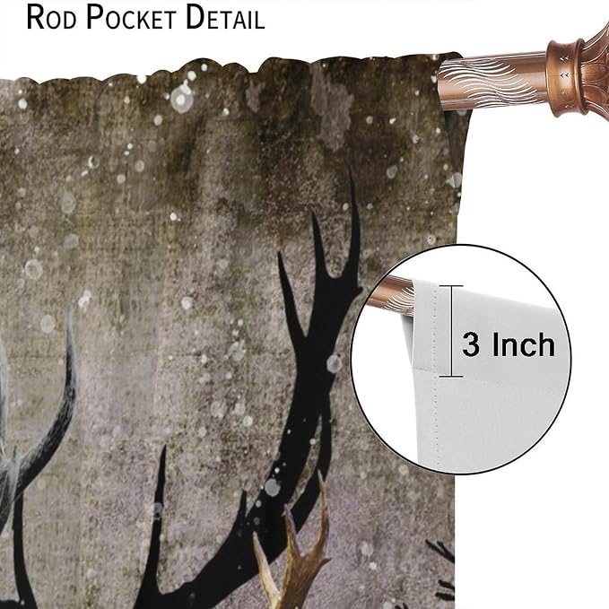 Rustic Hunting Deer Blackout Curtains Vintage American Flag Forest Hunting Cabin Rustic Deer Wildlife Windows Treatments Rod Pocket for Kitchen Living Room Bedroom 42x45in