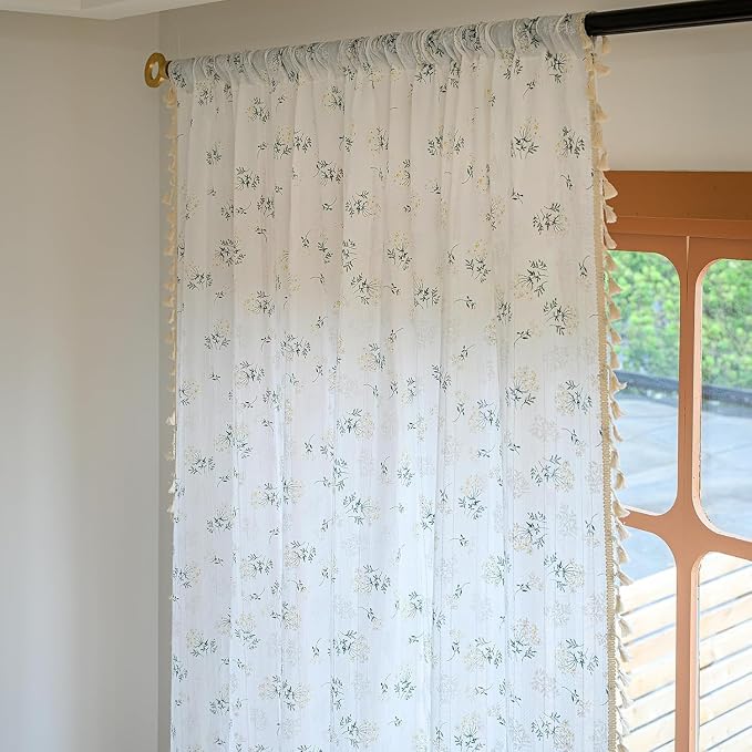 OYX Floral 63 Inch Curtains for Bedroom Living Room Drapes Boho Rod Pocket Semi Sheer Floor Length Window Curtains 2 Panel Sets Farmhouse Light Filtering Vintage Patterned Window Treatments