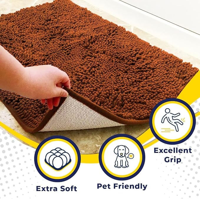 Muddy Mat® | Super Water Absorbent Door Mat Indoor, Microfiber Quick Dry Chenille Entryway Rug, Slip Resistant Front Door Mat, Indoor Mats for Entryway, Machine Washable Pet Rug, Orange 3ft x 3ft