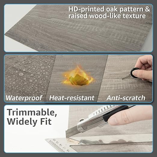 Art3d Peel and Stick Vinyl Floor Tiles 10-Pack 12 x 12 inch, Self Adhesive Waterproof Flooring Wood Planks for Kitchen, Dining Room, Bedrooms, Cover 10 Sq. Ft, Taupe Ash