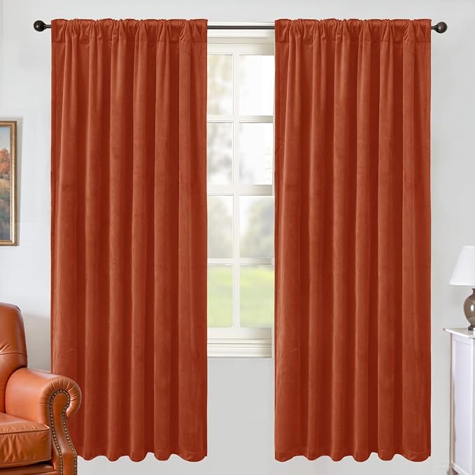 BGment Terracotta Velvet Curtains 72 Inch Length for Bedroom, Burnt Orange Luxury Thermal Insulated Blackout Super Soft Window Curtains with Back Tab Rod Pocket for Living Room, 2 Panels, 52 x 72 Inch