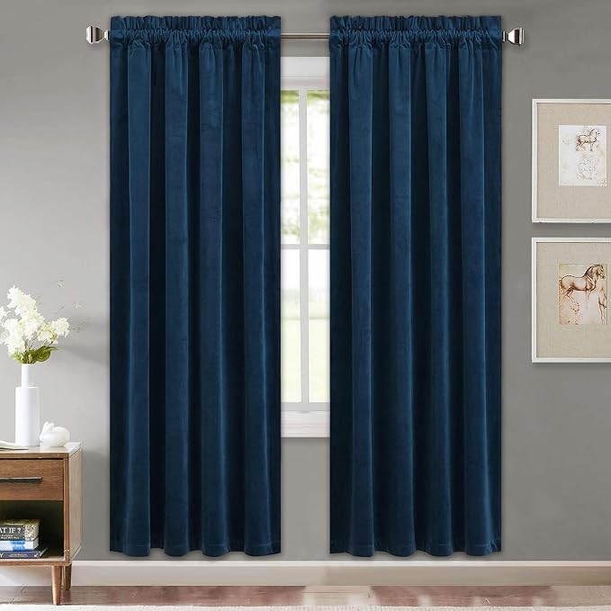 StangH Navy Velvet Curtains 72 inches - Rod Pocket Blackout Thermal Insulated Window Treatment Set Privacy Drapes for Bedroom/Boys Room, Navy Blue, W52 x L72 inch, 2 Panels