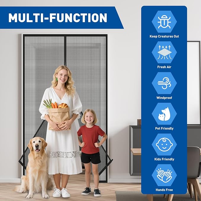 MAGZO Upgraded Pet Proof Magnetic Screen Door Thicker 250g/m² Pet Screen Door Mesh Fit Door Size 34 x 78 Inch, Mesh Size 36" x 79", Heavy Duty Cat Resistant Mesh for Front/Back/Sliding/Patio Door