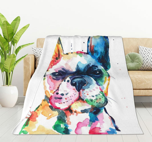 HGOD DESIGNS Watercolor French Bulldog Fleece Throw Blanket Ultra Soft Cozy Blooming Decorative Flannel Blanket All Season for Home Couch Bed Chair Travel 40x50in