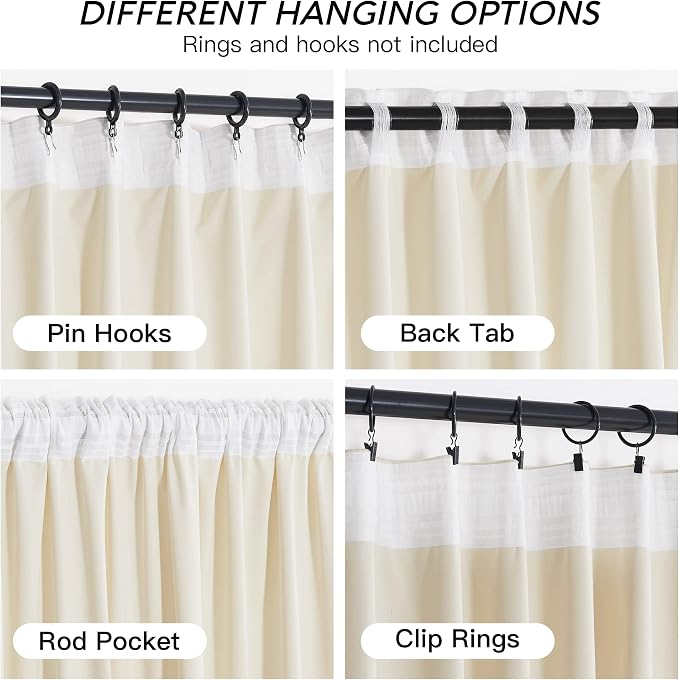 RYB HOME Cream Velvet Curtains 108 inch, Light Dimming White Window Curtains for Living Room Thermal Insulated Privacy Backdrop with Pleat Tape on Top for Bedroom, Ivory, W52 x L108 inch, 2 Panels