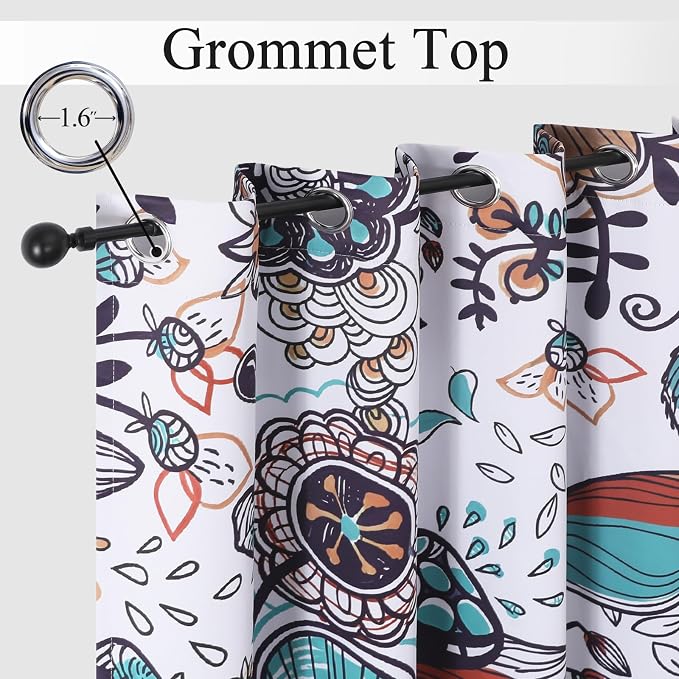 Estelar Textiler Flower Print Vintage Style Room Darkening Grommet Curtain Drapes for Chic Elegant Bedroom Decor,Colorful Floral Print Drapes for Living Room Bedroom Dining Room,52Wx96L(2 Panels)