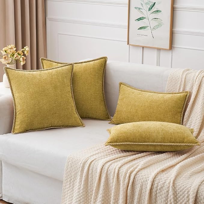 MIULEE Pack of 2 Couch Throw Pillow Covers 20x20 Inch Mustard Yellow Farmhouse Decorative Pillow Covers with Stitched Edge Soft Chenille Solid Dyed Pillow Covers for Sofa Bed Living Room