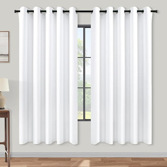 KOUFALL Room Darkening Curtains 63 Inches Long x 72w,Semi Blackout White Colored Curtains for Bedroom