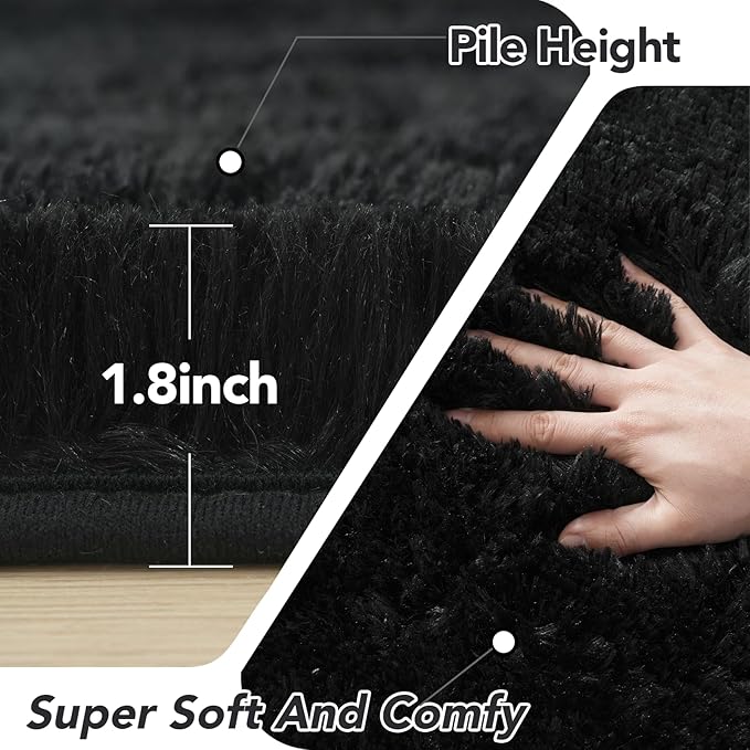 CAIYUECS Black Round Rug for Bedroom 5x5Feet: Soft and Fluffy Area Rug for Boys Bedroom- Black Oval Furry Plush Rug for Kids Room, Nursery, 5ft