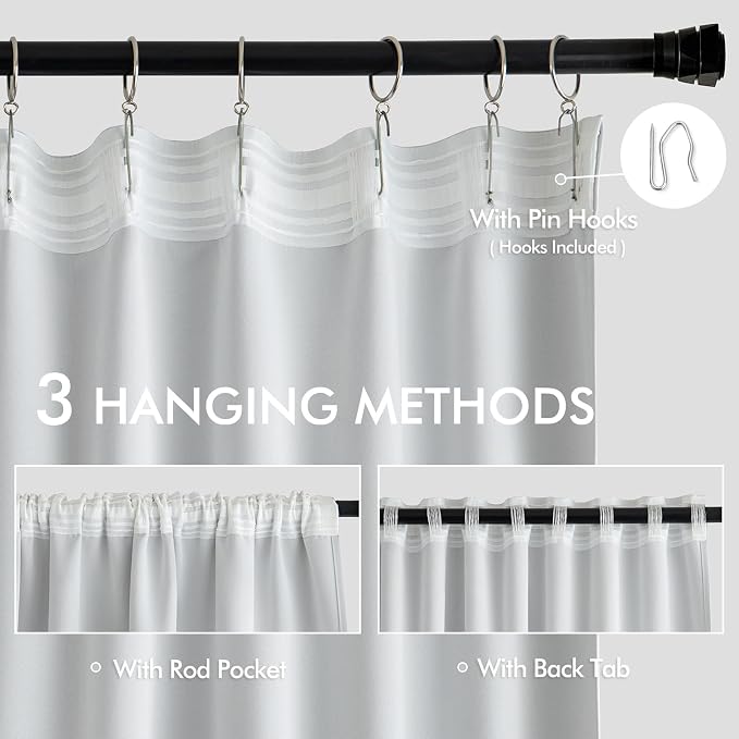 MIULEE Back Tab Light Blocking Curtains 96 Inch Long 2 Panels Set for Living Room Bedroom, Greyish White Rod Pocket/Pinch Pleated Thermal Insulated Room Darkening Floor to Ceiling Blackout Drapes