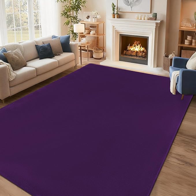 qulint 8x10 Area Rug for Living Room, Dark Purple Washable Rugs for Bedroom Aesthetic Modern Thickened Memory-Foam Indoor Carpet, Minimalist Solid Large Carpet for Kid Room Playroom Home Decor