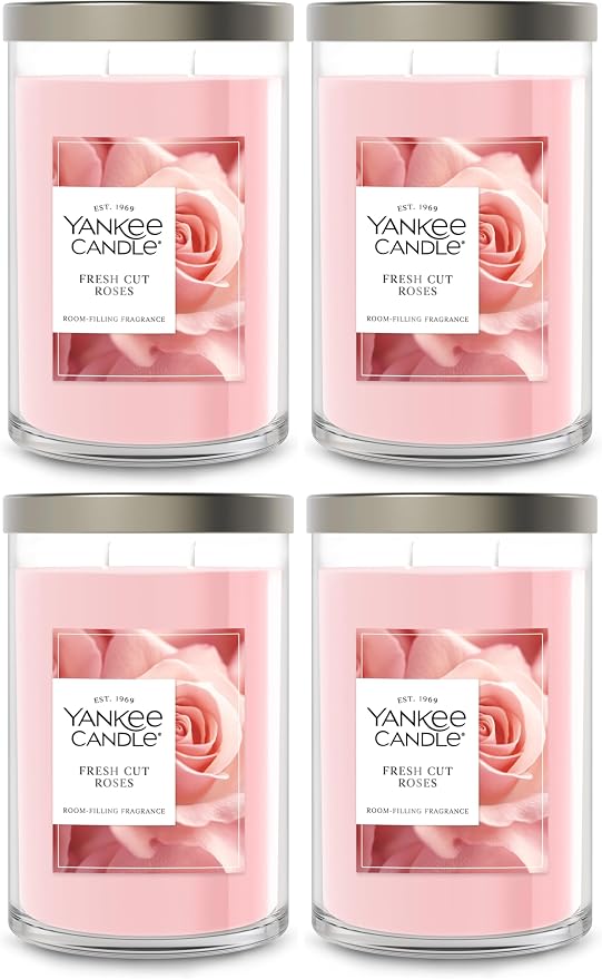 Yankee Candle Large Tumbler Scented Candle with up to 80 Hour Burn Time, Premium Plant Wax Blend for Consistent Burn, 20 oz Tumbler_Candle with Room Filling Fragrance, Fresh Cut Roses (Pack of 4)