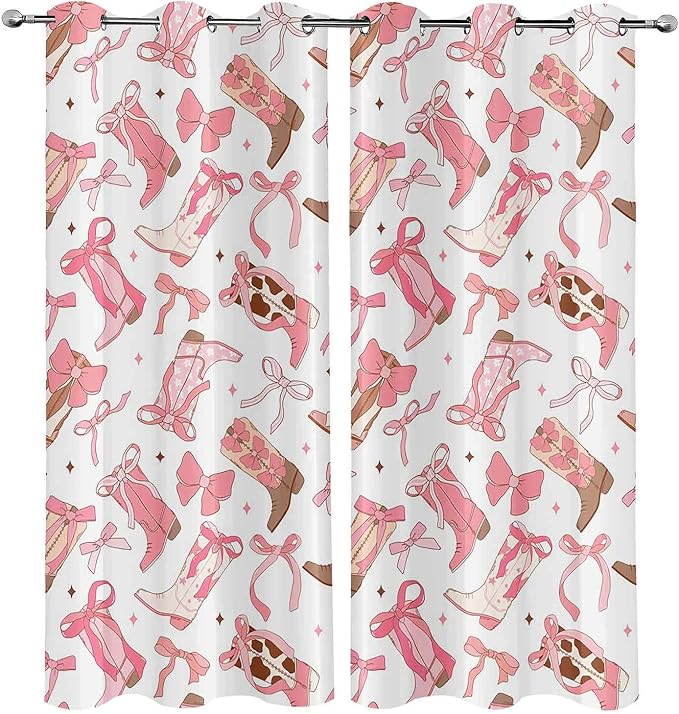 LUVIVIHOME Cowgirl Blackout Curtains, Boots Preppy Coquette Curtains for Girls Bedroom Living Room, Howdy Cute Girly Pink Western Cowgirl Room Decor, Grommet Window Drapes 2 Panel Sets, 52x84 Inch