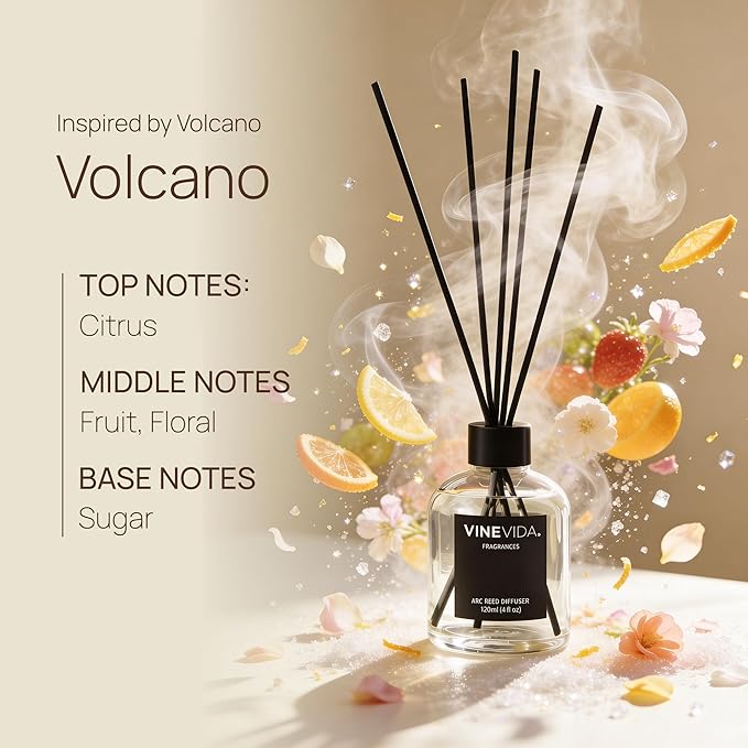 VINEVIDA Reed Diffuser Volcano | Diffuser Reed for Home & Bathroom | Long-Lasting Scent Sticks Set | Oil Stick Diffuser | Bathroom Scent