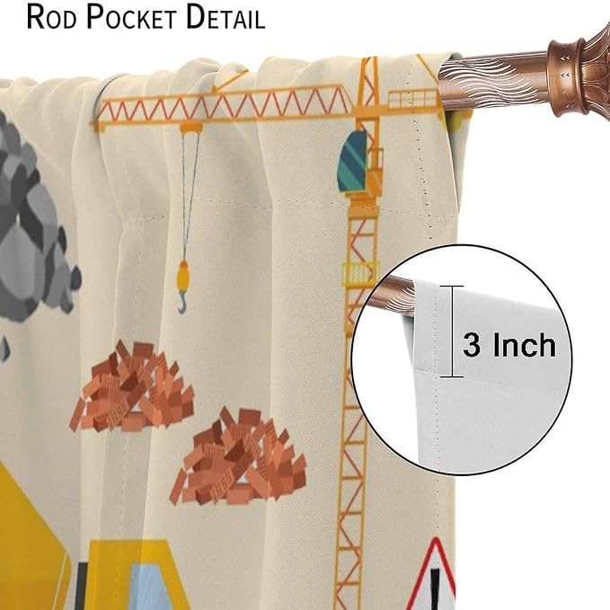 Cartoon Car Blackout Curtain,Boys Kids Construction Equipment Vehicles Excavator Window Curtains Dining Room Living Room Kitchen Cafe Bedroom Office Nursery Drapes Decor,42x45 in