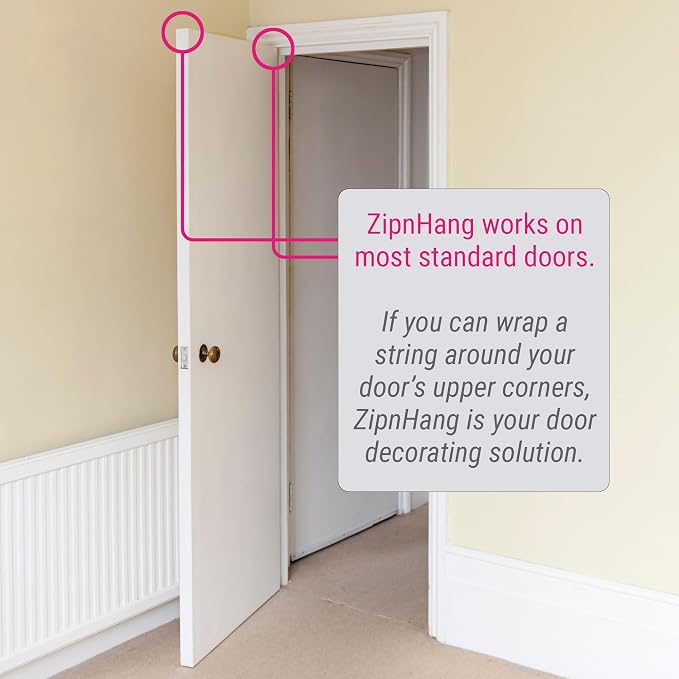 Zip 'n Hang Wreath Hanger for Front Door – Damage Free Adjustable Door Wreath Hanger for Glass, Screen & Standard Doors, Christmas Wreath & Decor Hook (White - 3 Pack)