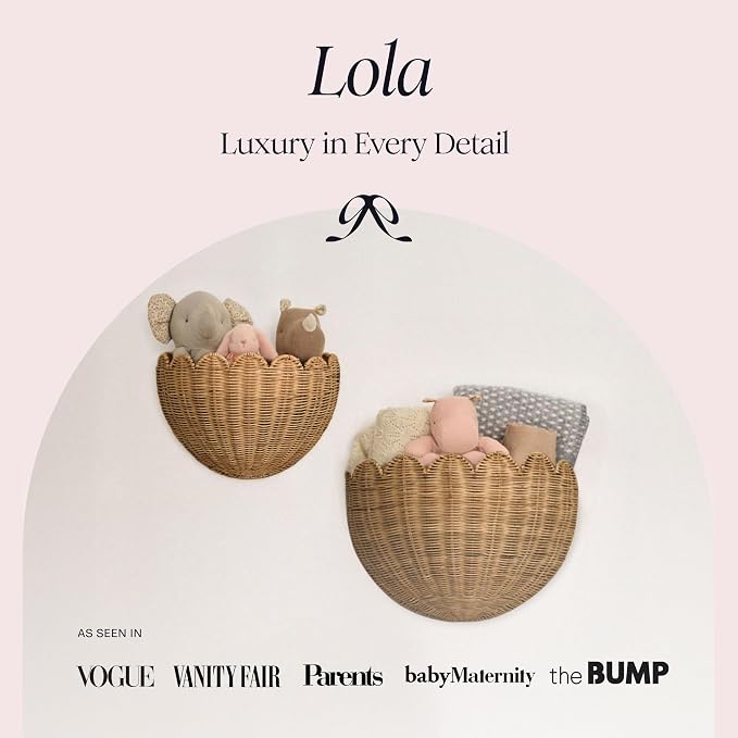 BEBE BASK The Original Scalloped Wicker Wall Basket – Set of 2 – Handwoven Scalloped Wall Baskets (16 x 10 x 7 in), Woven Rattan Wall Hanging Baskets - Mocca Scalloped Basket