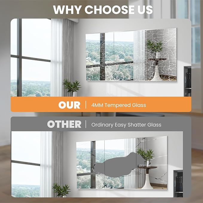 pertetey Home Gym Mirror, 56X16 Inch(Each)-3Pack Large Frameless Tempered Glass Full Body Wall Mounted for Yoga, Exercise, Dance Studio