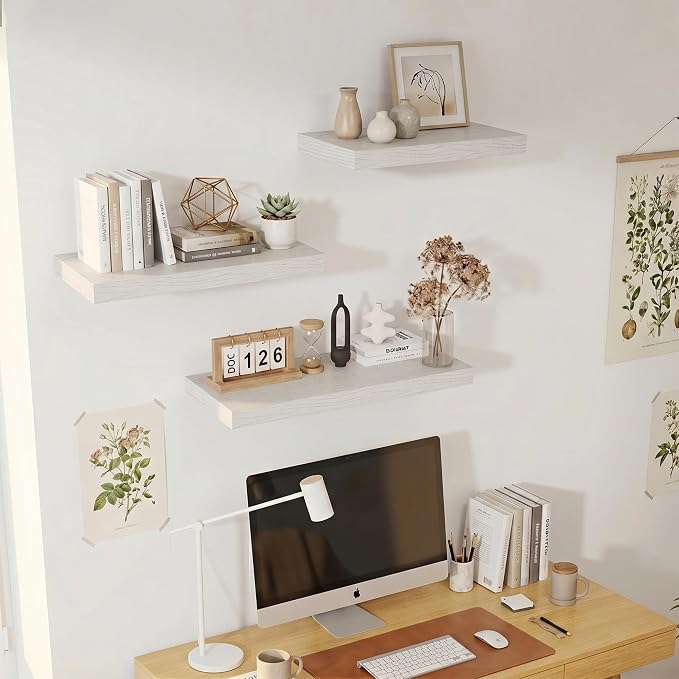 Vivelove 12 Deep Floating Shelves for Wall, 40 Inch Shelves for Room Wall Mounted, 2" Thick Floating Shelf for Living Room Bedroom Bathroom Kitchen Laundry Room, Set of 2 White Birch