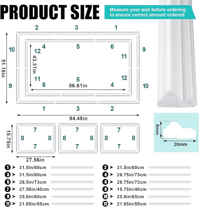Pangda DIY Peel and Stick Wall Moulding Kit Flat Wall Molding Kit Pre Made Accent Wainscoting Panel for Home TV Interior Decor(the Heritage Collection)