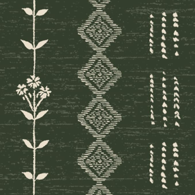 Olive Green Linen Sheer Boho Patterned Curtains 63 Inches Long for Living Room 2 Panels Set