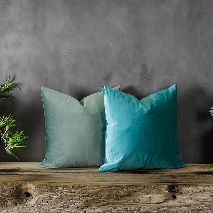 Seafoam Couch Velvet Throw Pillow Covers 24x24 inch Set of 2 with Zipper Decorative Luxury Soft Solid Rectangle Cushion Covers Case for Sofa Bed Living Room Car