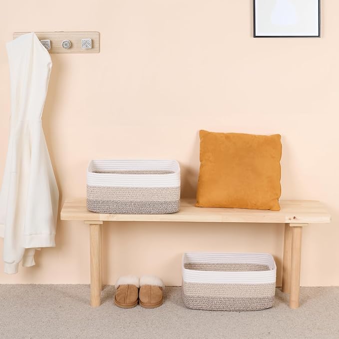 MiniArk Large Storage Baskets for Shelves, Closet Organizers Bins for Clothes Blanket Towels, Baby Nursery, Toy Baskets Box, Woven Rope Baskets, 17 x 13 x 7.5”, 2 Packs Gradient Brown