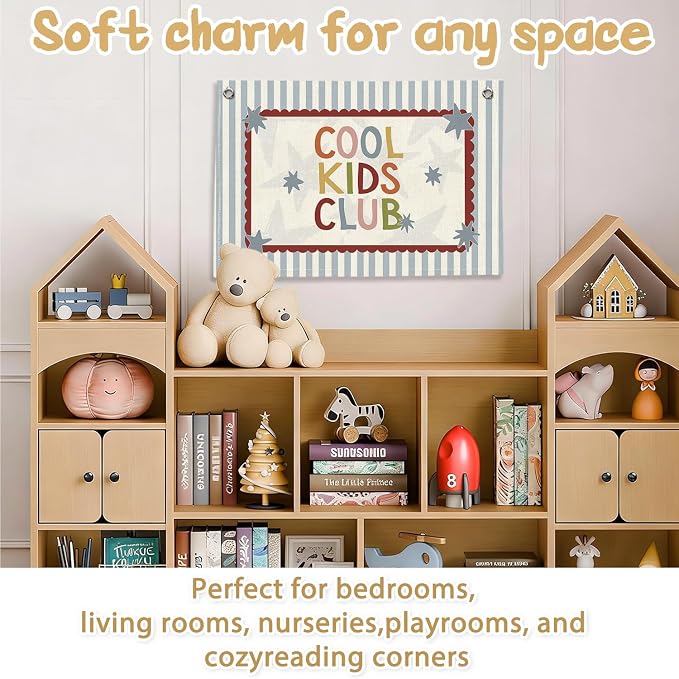 RTXLEZM Playroom Wall Decor Canvas Banner Hanging,Kids Room Wall Art Decor | Cool Kids Club Kids Playroom Decor for Toddler Boys Girls Bedroom Playroom Classroom 20x30 Inch