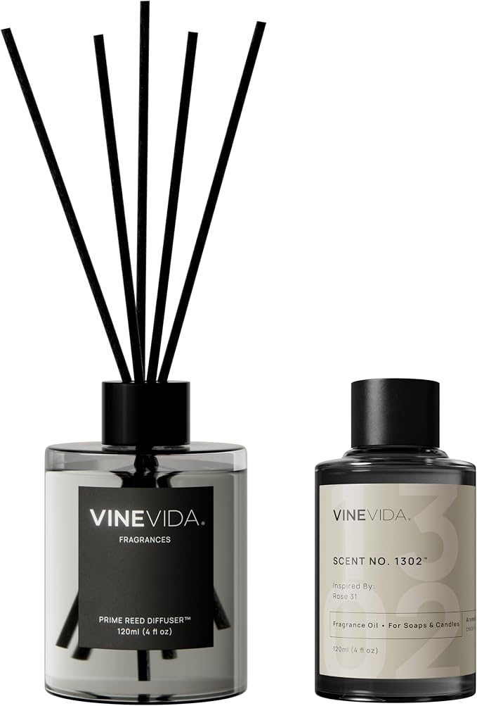 VINEVIDA Prime Reed Diffuser for Home & Bathroom | Long-Lasting Scent Sticks Set | Oil Stick Diffuser | Bathroom Scent - Room Fragrance No. 1302 - Inspired by: Rose 1
