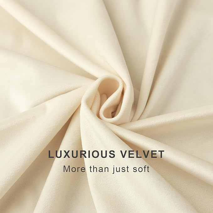 Cream Beige Velvet Room Darkening Curtains 63 Inch Long Length 2 Panel for Living Room Energy Saving Thermal Curtains for Kitchen Nursery Balcony Back Tab Pleated Short Drapes Boho Elegant Home Decor