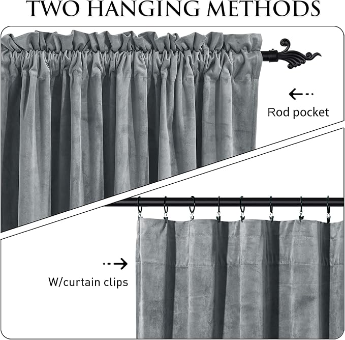 StangH Velvet Drapes 90 inches Long, Light Grey Luxury Home Decoration Bedroom Thermal Insulated Window Curtains for Sliding Door Cafe, W52 x L90, 2 Panels