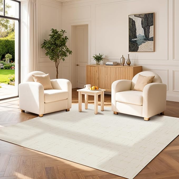 LIANLAM Washable Rug Area Rugs for Living Room - Stain Resistant Non-Slip Backing Boho Rug for Bedroom,Durable & Ultra-Thin Vintage Large Area Rug(3' x 5',White)
