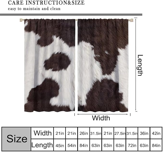 Cowhide Blackout Curtains, Animal Fur Skin Curtains Brown Cowhide Western Farm Rod Pocket Curtain Window Treatments 2 Panels Drapes for Kitchen Living Room Bedroom Cafe Decor 84" W X 84" L