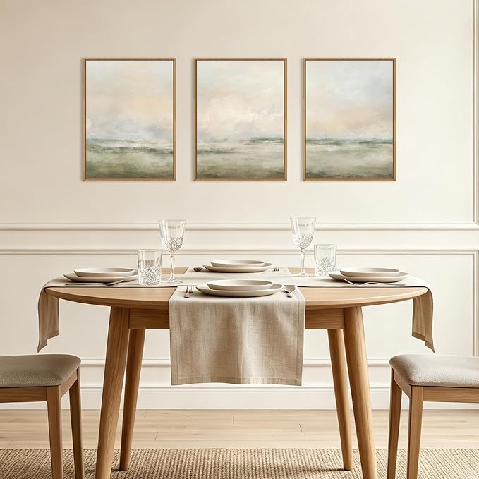 Abstract Beige Green Landscape Framed Canvas Wall Art Set, Watercolor Natural Tan Wall Decor, Minimalist Neutral Modern Scenery Artwork for Living Room, Bedroom,Farmhouse- 12"x16"x3