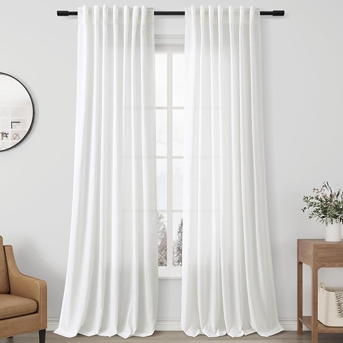 Aersas Off White Linen Curtains for Living Room 2 Panel Back Tab Light Filtering Semi Sheer Curtains Linen Neutral Country Rustic Drapes 52X120