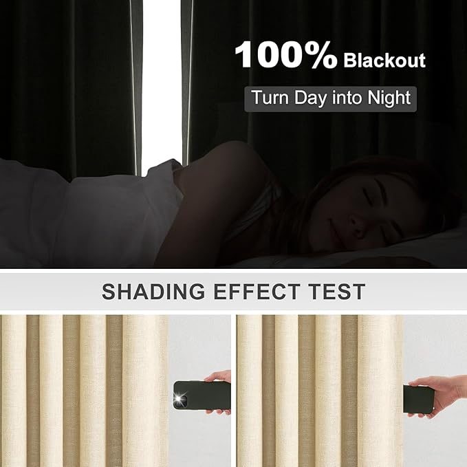 Topfinel Pinch Pleated Full Blackout Curtains 84 Inch for Bedroom Living Room,Fall Sand Beige Double Layer Linen Blended Room Darkening Back Tab Pinch Pleat Drape with Hooks Rings 2 Panel 40" Wx84 L