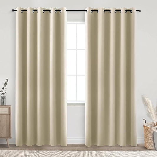 KOUFALL Beige Black Out Curtains 84 Inches Long,72 Wide 70-80% Blackout Curtains for Bedoom Living Room