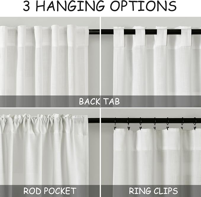 Nanspring Ivory Curtains 2 Panels for Living Room Back Tab Neutral Farmhouse Extra Long Drapes Semi Sheer Linen Curtain 144 Inch Length for Floor to Ceiling High Window Patio Sliding Door