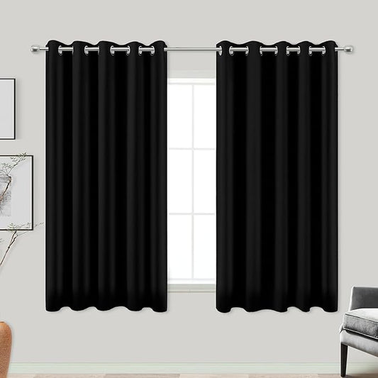 KOUFALL Black Curtains for Bedroom Bathroom, Short Sleep Out Blackout Drapes for Kitchen Windows Over Sink, 60x48 Inch Long
