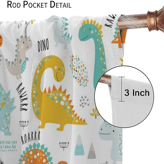 YCness Dinosaur Curtains for Boys Girls Children Nursery Playroom Room Decor Cute Cartoon Dino Art Printed Window Drapes Decor Fabric Set 2 Panel. 84x84 Inch 80% Shading Rate